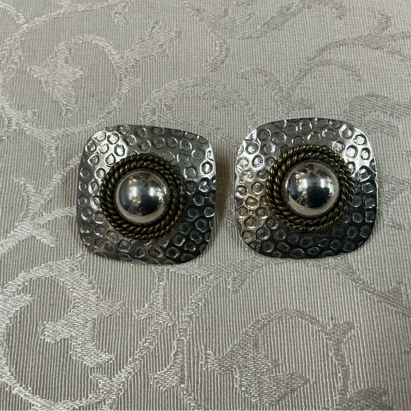 Sterling 925 silver earrings posts VINTAGE hammered TAXCO Mexico handmade TM-92 Women